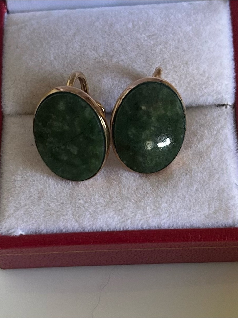 Vintage Bal Ron 12K GF Jade Oval Screw Back Earrings